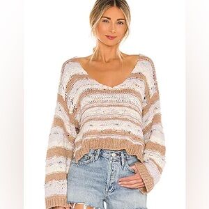 NWT FREE PEOPLE Lake Life Crop Sweater In Sunset Sand Combo XS